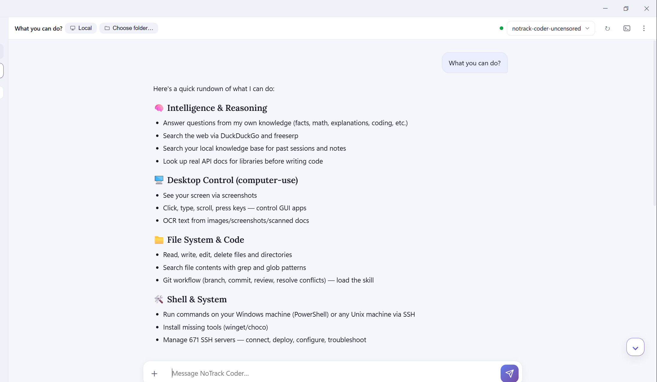 Workspace reference preview: a project chooser, model selector, and assistant conversation. Final software may differ.